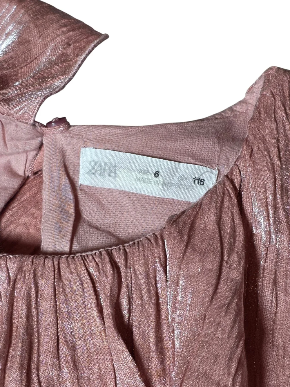 ZARA Girls Metallic Shimmer Ruffle Party Dress Dusty Pink Size 6